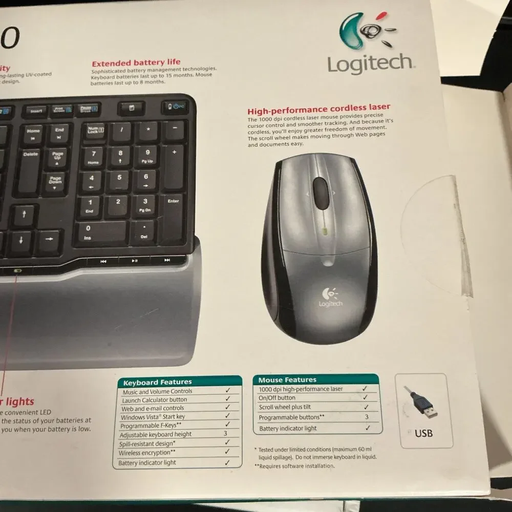 LOGITECH Cordless Desktop S520 Keyboard LX5 Laser Mouse Compact USB RF Receiver